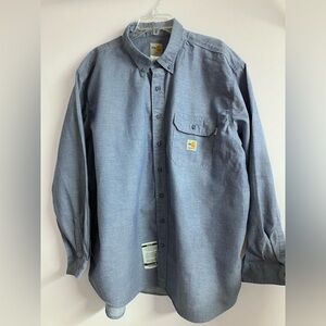 Carhartt Men’s Long Sleeve Shirt, 3X, Blue, Button Front, FR